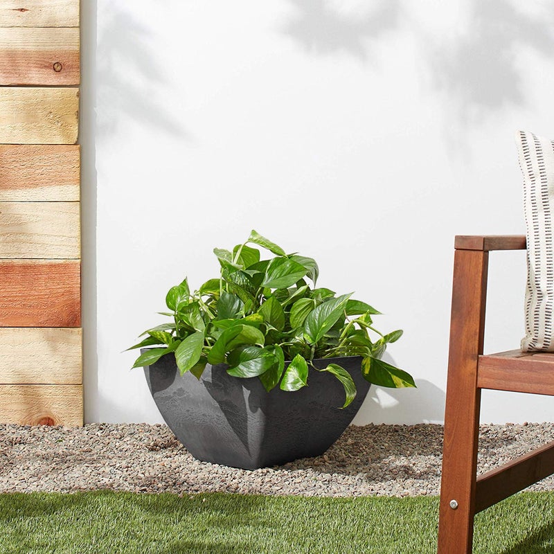 PSW Pot Collection 12x6 inch Plastic/Stone/Wood Composite Square Planter â€“ No Drainage Hole (Drillable), Modern Indoor/Outer Pot for Flowers, Foliage, Succulents, Fairy Gardens, Dark Charcoal - Image 5